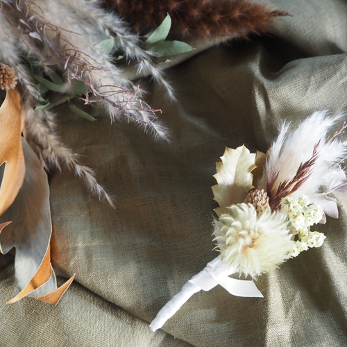 記念日を彩るドライフラワー 秋色ブーケ&ブートニア ブーケ pitoiro  