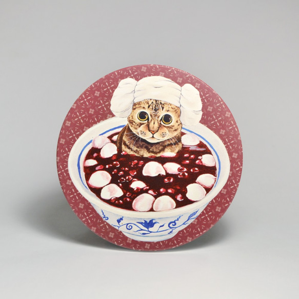 吸水陶瓷杯墊-虎斑貓泡紅豆湯圓 第1張的照片