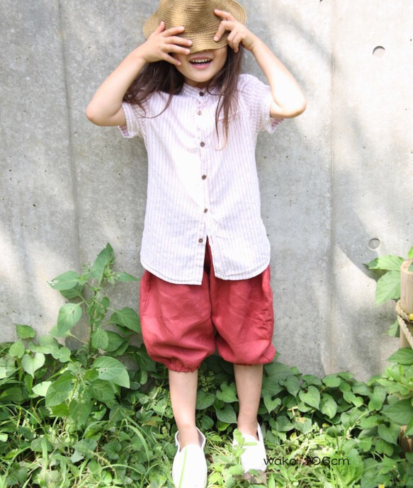 麻のパンツ　ちょうちんタイプ　ワインレッド 1枚目の画像