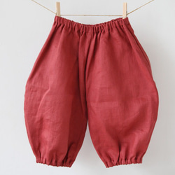 麻のパンツ　ちょうちんタイプ　ワインレッド 2枚目の画像