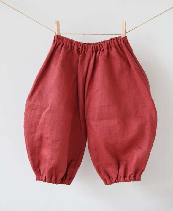 麻のパンツ　ちょうちんタイプ　ワインレッド 2枚目の画像