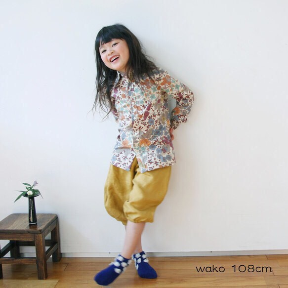 麻のパンツ　ちょうちんタイプ　マスタード 1枚目の画像