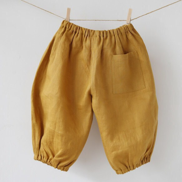 麻のパンツ　ちょうちんタイプ　マスタード 3枚目の画像