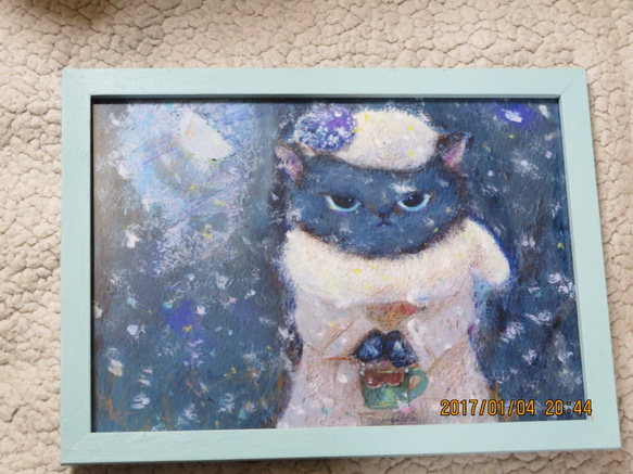 雪降る月夜に　ロンリーキャット　絵を飾る暮らし 2枚目の画像