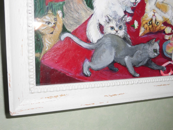 Ａ１サイズ額装原画販売「うれしい日」猫とうさぎとおおかみと… 5枚目の画像