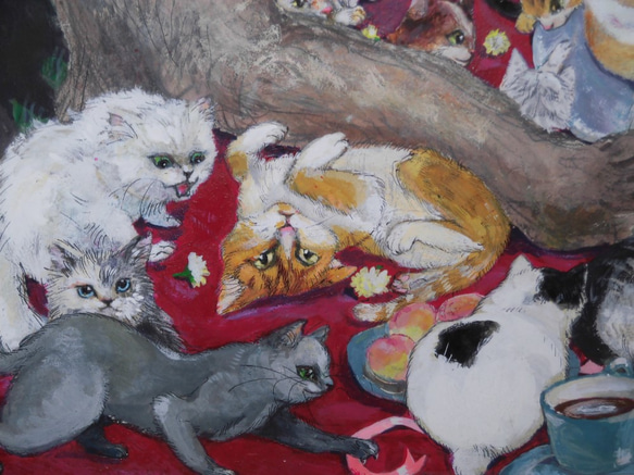 Ａ１サイズ額装原画販売「うれしい日」猫とうさぎとおおかみと… 7枚目の画像