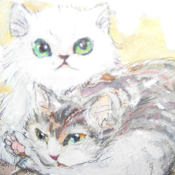 Ａ１サイズ額装原画販売「うれしい日」猫とうさぎとおおかみと… 9枚目の画像