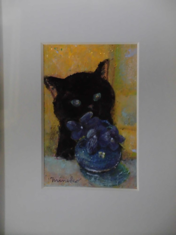 violet　すみれ　額付き原画　小さな黒猫 10枚目の画像