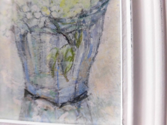 青い猫　お部屋で咲かせる紫陽花アナベルの一枝　絵を飾る暮らし 4枚目の画像