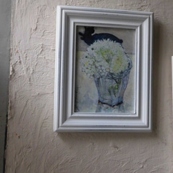 青い猫　お部屋で咲かせる紫陽花アナベルの一枝　絵を飾る暮らし 6枚目の画像