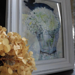 青い猫　お部屋で咲かせる紫陽花アナベルの一枝　絵を飾る暮らし 8枚目の画像