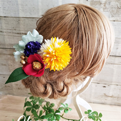 花姫 ミニ椿とマムの髪飾り5点Set No529 2枚目の画像