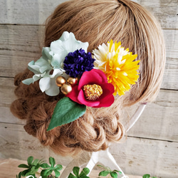 花姫 ミニ椿とマムの髪飾り5点Set No529 6枚目の画像