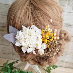 本物のお花 アンティーク風 紫陽花とかすみ草の髪飾り6点Set No553 4枚目の画像