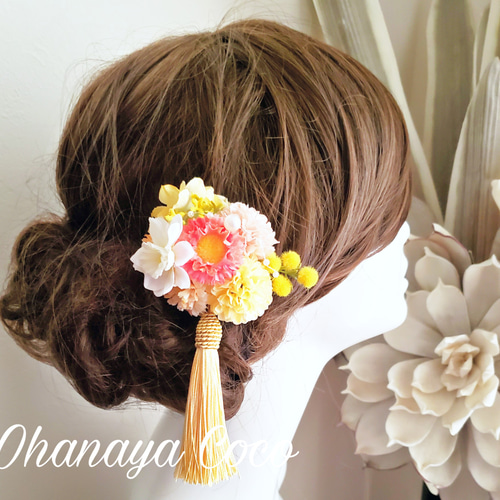 ☆*:.。. ヘアクリップ ♡ ミモザ .。.:*☆ 花yurari デイジーとミモザの髪飾り クリップピンタイプ No614 ヘア