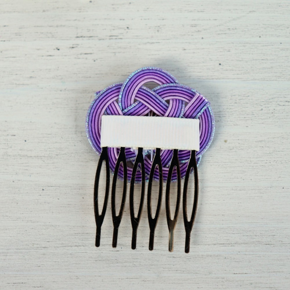 水引アクセサリー★平梅結びの髪飾り★淡い紫色ヘアコーム 2枚目の画像