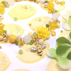 『たんぽぽわたげ』　春咲く黄色とミツバチのブレスレット 3枚目の画像