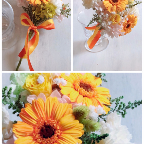 推しカラーブーケ♥オレンジ色シリーズ♥ カジュアルブーケプリザーブドフラワー ビタミンカラーの花束