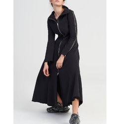 ブラックロングコート ジッパー付き 2way マルチジッパー ポケット付き ロングコート 黒【Aakasha