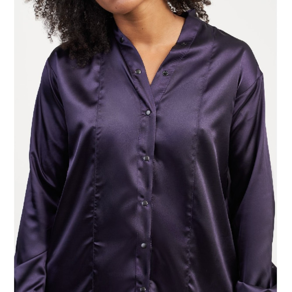 領扣長袖緞面襯衫 黑色、紫色 [Aakasha Akasha] [可定制尺寸] 第7張的照片