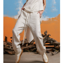 ワイドアンクル ストレートレッグ ロング リネンパンツ 全8色 【サイズ  