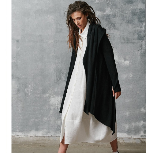 アシンメトリー ファインニット バックドレープ フード付き