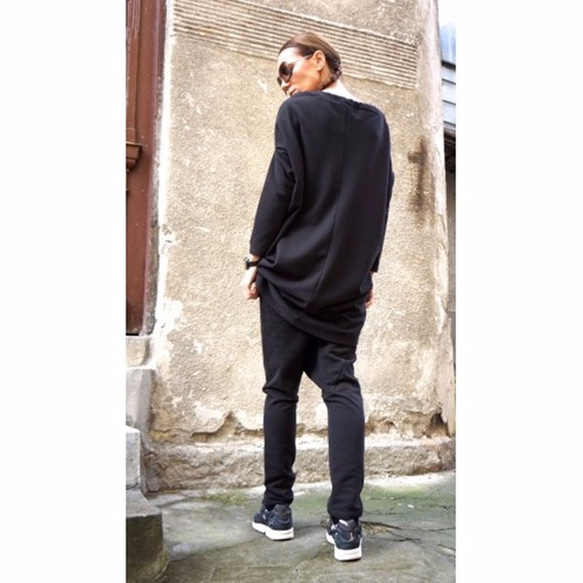 Drop Crotch Loose Saruel Pants Black [Aakasha Akasha] [可定制尺寸] 第2張的照片