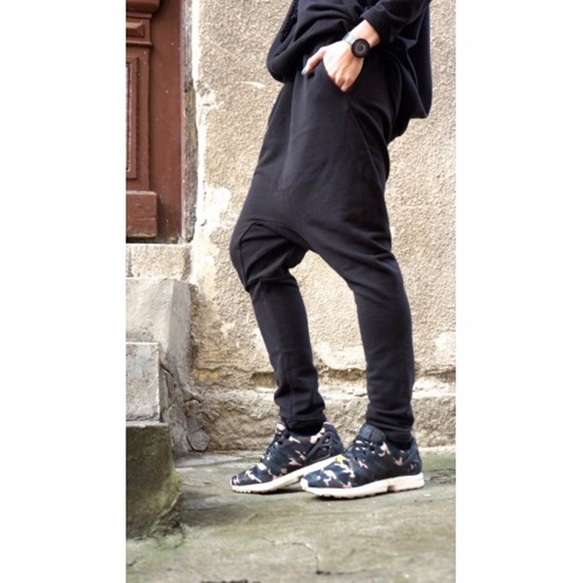 Drop Crotch Loose Saruel Pants Black [Aakasha Akasha] [可定制尺寸] 第4張的照片