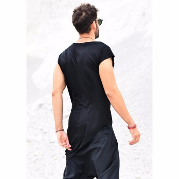 男式軟棉布無袖上衣黑色[定制定做友好Aakasha阿卡莎/尺寸] 第2張的照片