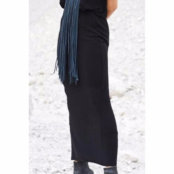 Maxi Length Knit Skirt Bottoms Black [Aakasha] [Size custom orde 第4張的照片