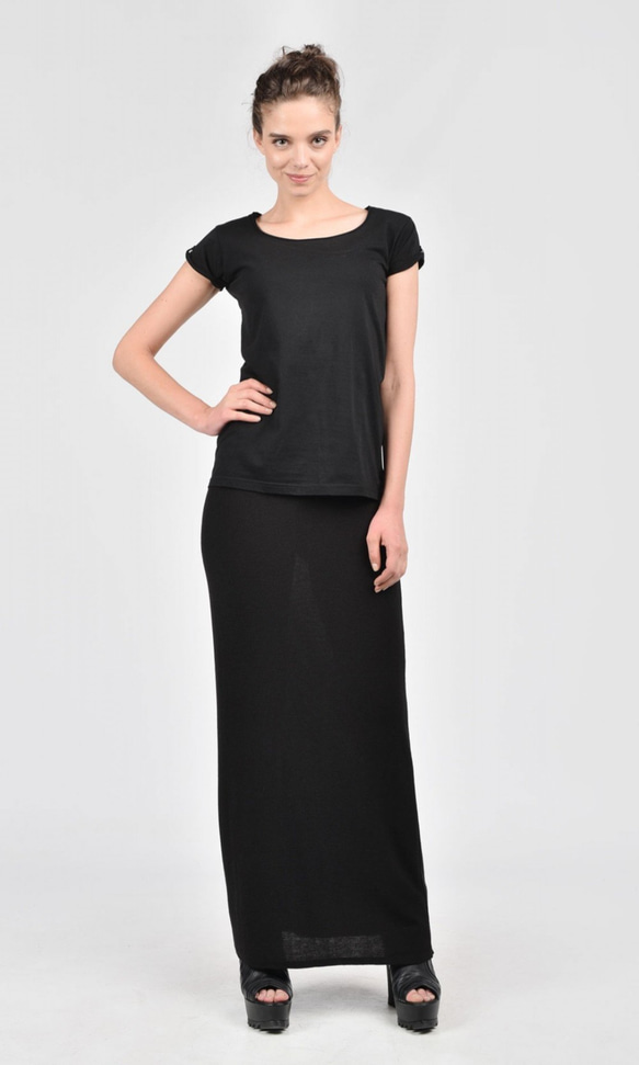 Maxi Length Knit Skirt Bottoms Black [Aakasha] [Size custom orde 第6張的照片
