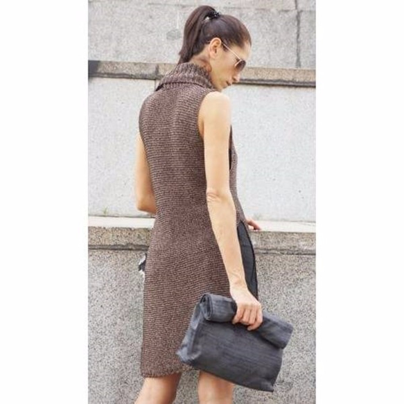 高領無袖針織一件連衣裙棕色/灰色 Aakasha/尺寸可定制訂單 第4張的照片