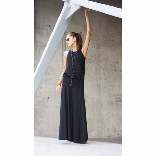 ビスコース素材 マキシ丈 ロングスカート ボトムス 4色展開