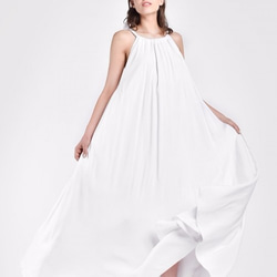 無袖超長連衣裙白色【Aakasha Akasha】【可定制尺寸】 第1張的照片