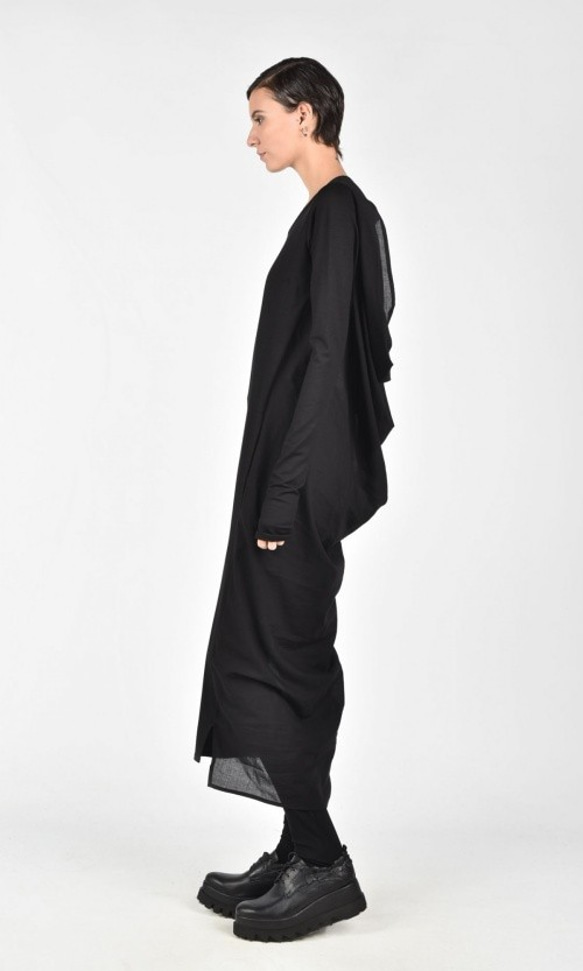 長袖露背超長連衣裙 黑色 [Aakasha] [可定制尺寸] 第2張的照片