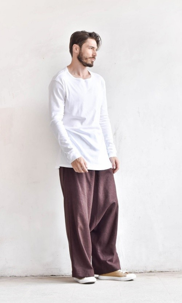 男式亞麻寬鬆哈林寬褲 7 種顏色可供選擇 [Aakasha] [可定制尺寸] 第5張的照片