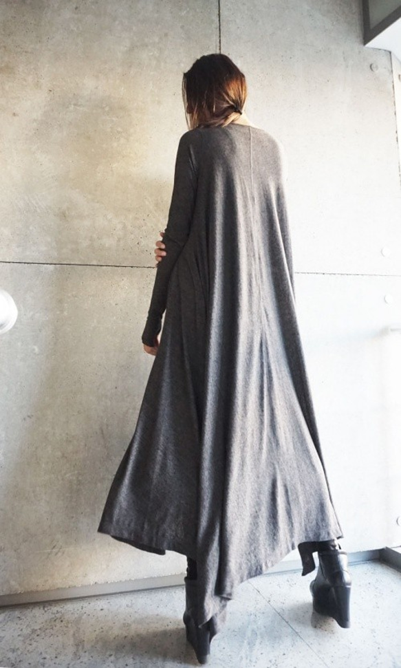 長袖中山裝長連衣裙深灰色[Akasha Akasha] [可定制大小定制] 第3張的照片