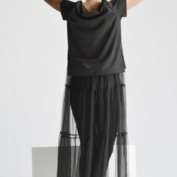 短袖優雅薄紗連衣裙黑色【Aakasha】【可定制尺寸】 第3張的照片