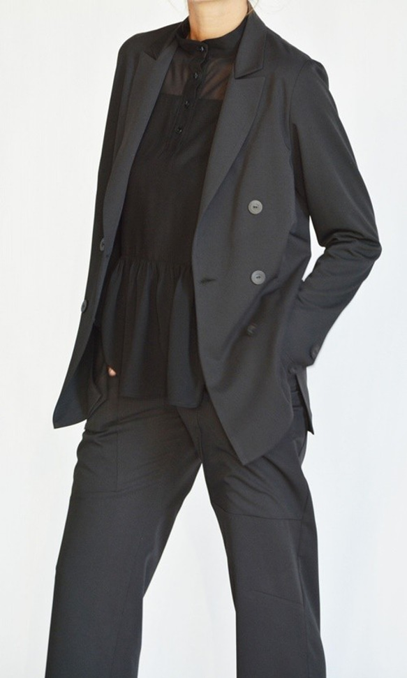 直筒夾克，配以西裝外套黑色[Aakasha Akasha /可定制尺寸定制] 第5張的照片