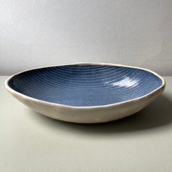 藍色×白色細線楕円鉢 5枚目の画像