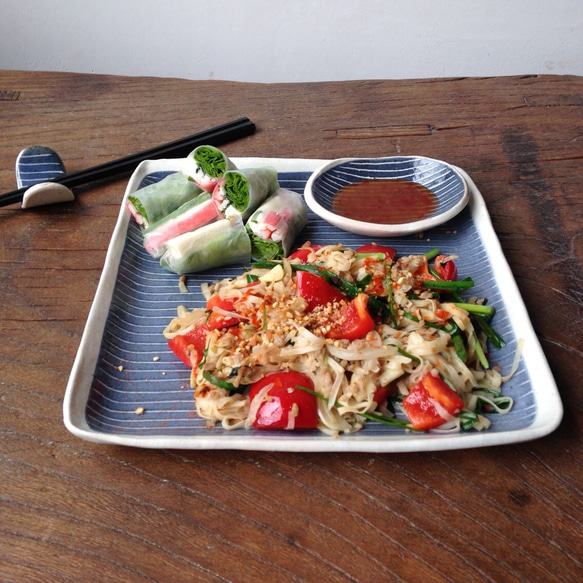 藍色細線正方形皿 4枚目の画像