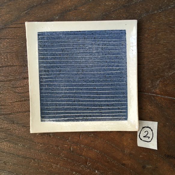 ご確認用 藍色細線白フチ正方形皿 3枚目の画像