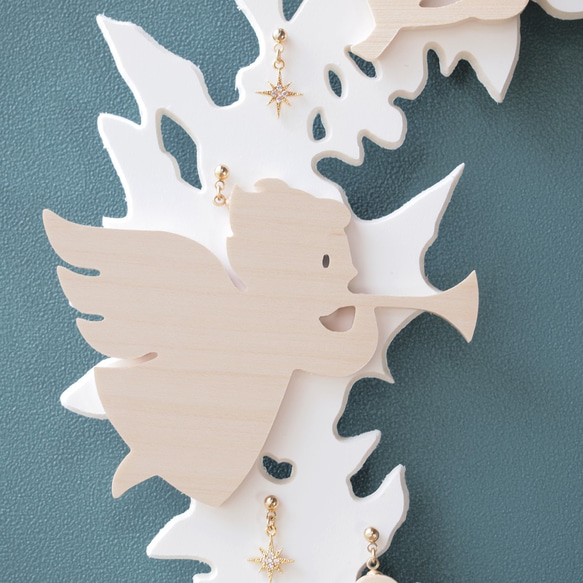 クリスマスリース【スノーホワイト】ウォールデコオーナメント天使飾り玄関 2枚目の画像
