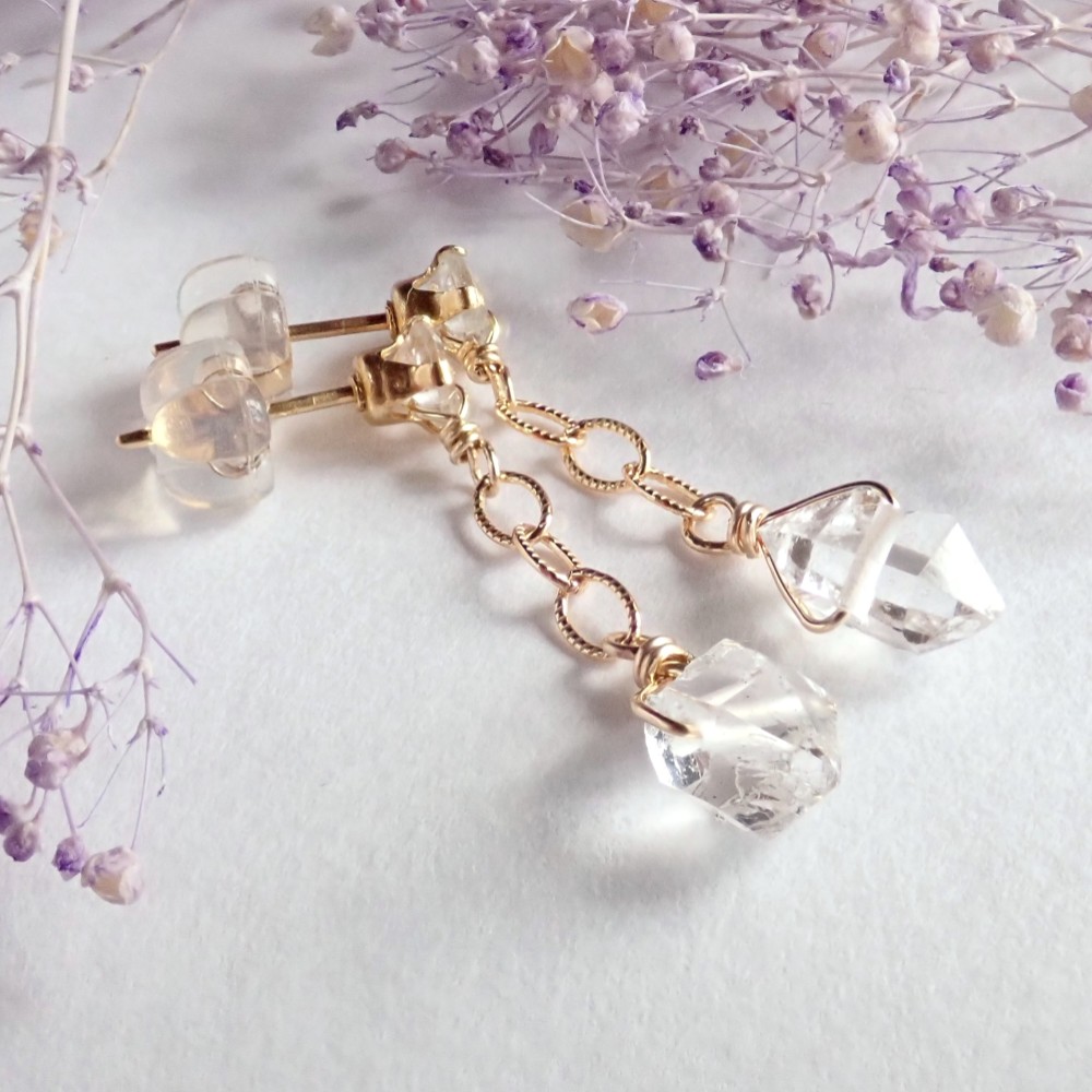 新作//k14gf*NY産宝石質ハーキマーダイヤモンドのピアス