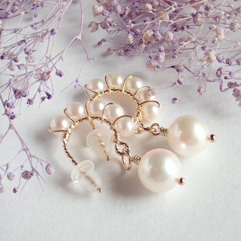 新作//k14gf*花珠落ちあこや本真珠のフープピアス