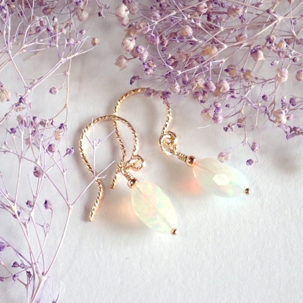 新作//k14gf*宝石質プレシャスオパールのフックピアス