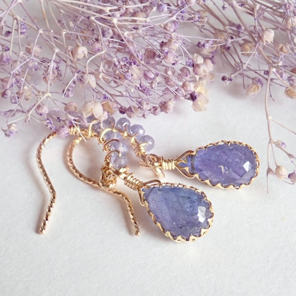 新作//k14gf*宝石質タンザナイトのベゼルピアス