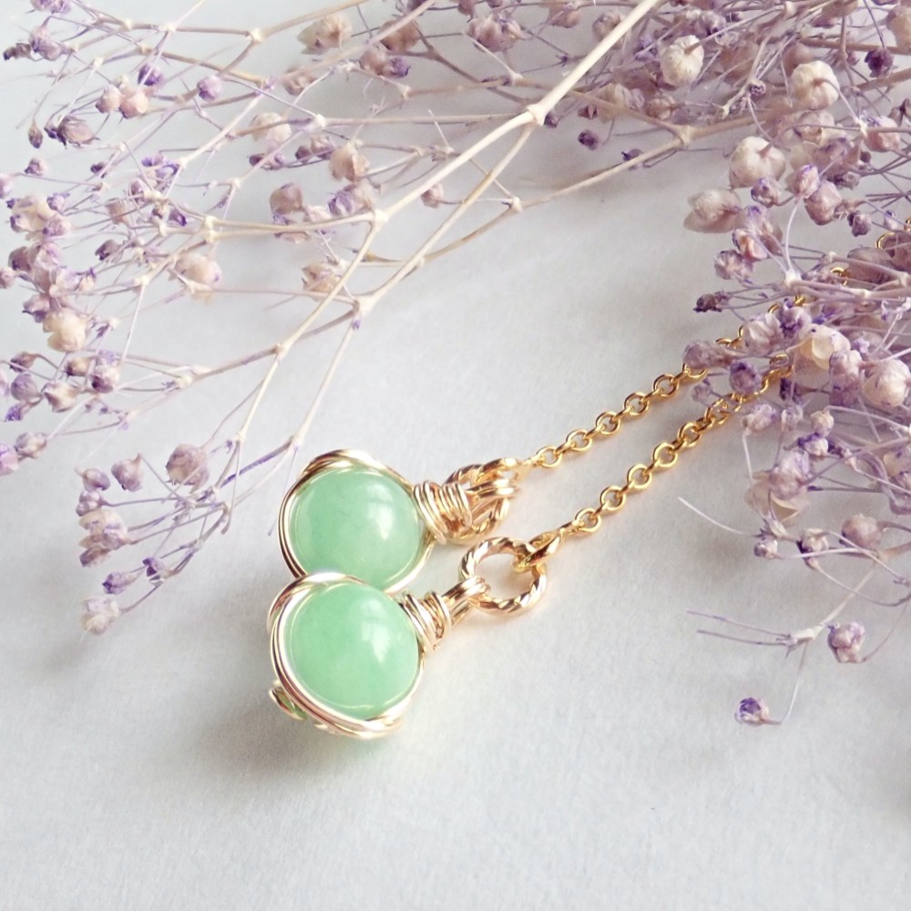 新作//k14gf*天然石エメラルドのワイヤーラッピングチェーンピアス