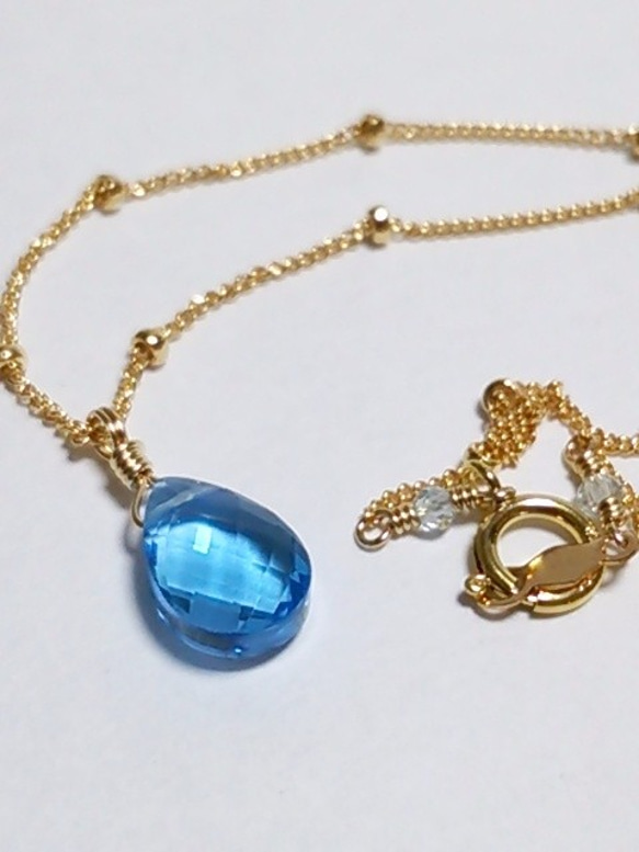 K14GF*宝石質スイスブルートパーズのネックレス 3枚目の画像