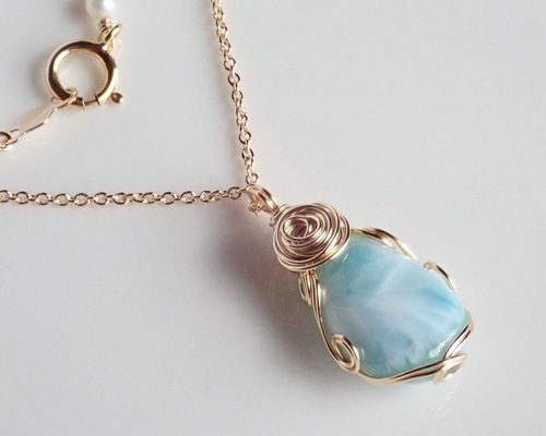 ラリマー ワイヤーラッピングネックレス ラリマー ペンダントトップ ワイヤーラッピング ネックレス silver935